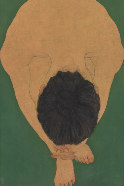 Seung Ah Paik, Leap, Pigment, rabbit skin size and charcoal on canvas, 175 x 110 x 3.8 cm, 2008 