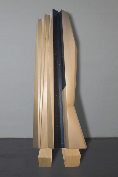 Wang Jianwei, Time Temple 5, 2014, Wood and steel . Three parts: one part, 274 x 83.5 x 23 cm; one part, 35 x 60 x 35 cm; one part, 35 x 60 x 35 cm, dimensions vary with installation. Solomon R. Guggenheim Museum, New York, Acquisition in process, The Robert H. N. Ho Family Foundation Collection. Photo: Xu Boxin, courtesy the artist. Wang Jianwei © 2014 Wang Jianwei, used by permission. 