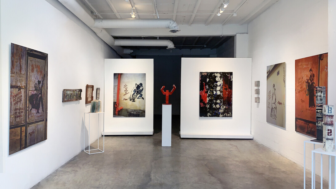 Wall | Street, works by Jorge Enrique, Miss.Tic, Purvis Young, installation view. Courtesy Aliona Ortega Fine Art