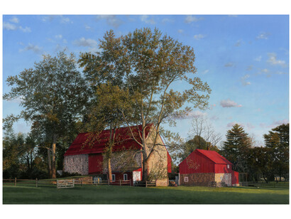 Timothy Barr, Oley Valley Farm, 2023, oil on panel, 27x40 inches. Courtesy the artist and LewAllen Galleries