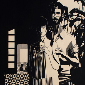 Hulda Guzmán, "- How high are you? - Yes" (detail), 60" x 60", 2014, acrylic on canvas