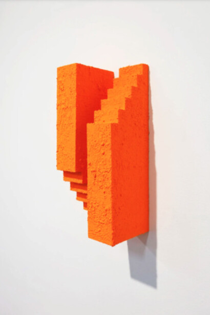 Eric Santoscoy-McKillip, REACHING 20 (2020), Acrylic, flashe, and stucco on wood, 14 x 6 x 4.75 in, 35.56 x 15.24 x 12.07 cm.