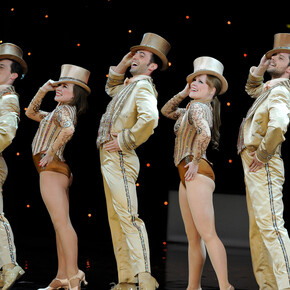 Cast of A Chorus Line performing on stage at the Royal Opera House 2013. Photo by Jonathan Hordle. Rex Features