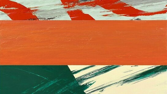 Michael Dweck, Red K Orange, top white blue, white yellow bottom (detail), 46x70. Courtesy of the artist and Heather Gaudio Fine Art