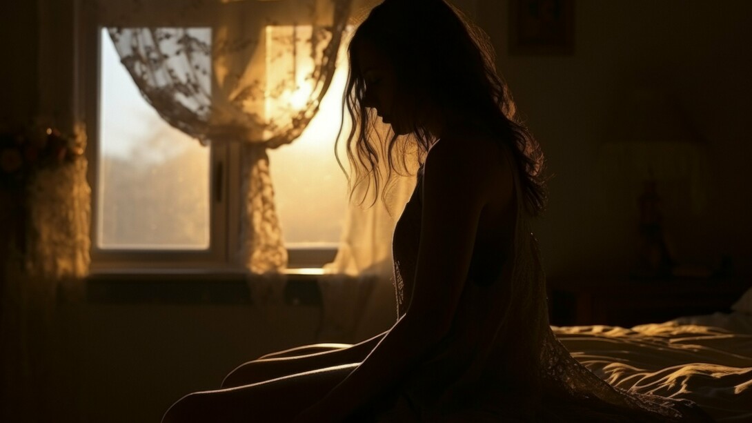 A woman sitting silently in the glow of a fading sunset, reflecting the loneliness that lingers after heartbreak