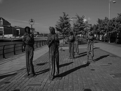 The Famine memorial sculpture near the International Financial Services Centre in Dublin, Ireland