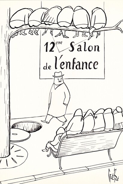 12ème Salon de l’enfance, encre de chine sur papier, 30 x 24 cm, courtesy of galerie Anne Barrault