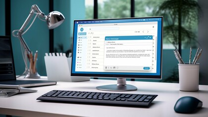 A desktop monitor displaying an email ready to be sent, representing the importance of securing outbound business communications