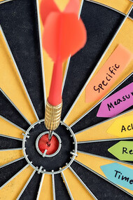 SMART goals focused on a dartboard target, emphasizing clarity and precision in goal-setting