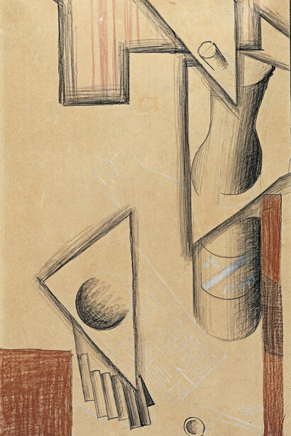 Juan Gris. "Bodegón" (1913). Grafito y lápices de colores sobre papel de seda, 72,5 x 44,5 cm. Museo Thyssen-Bornemisza, Madrid