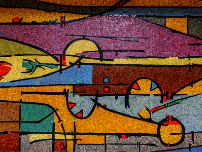 Un elemento - Personaje vertical en evolución horizontal (detalle). Mural de Oswaldo Vigas, edificio del Rectorado, Universidad Central de Venezuela, Caracas