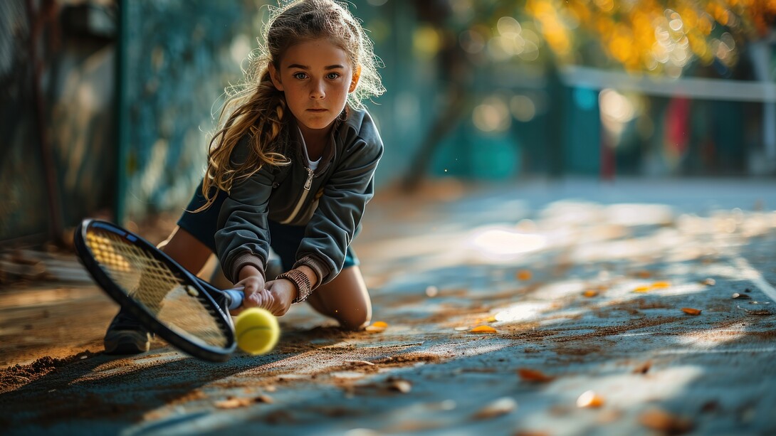 A young girl practicing on the court, representing the foundation of sport built on love for the game