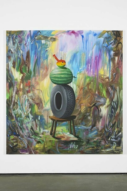 Djordje Ozbolt, Eclipse of reason, 2014, Acrylic on canvas, 185 x 175 cm / 72.8 x 68.8 in, courtesy of Herald St, London