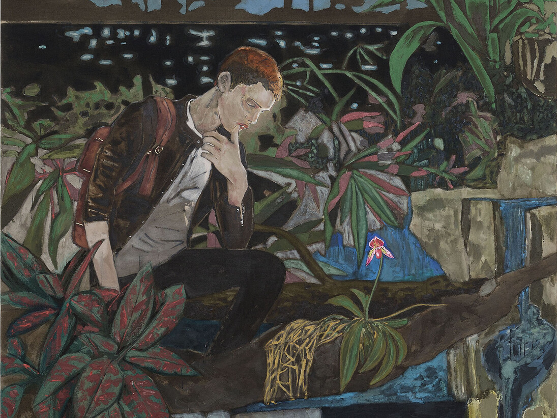 Hernan Bas, “The Sunday snail race”, 2015, Acrylic on linen, 213,4 x 182,9 cm / 84 x 72 inches, Photo: Claire Dorn, Courtesy Galerie Perrotin