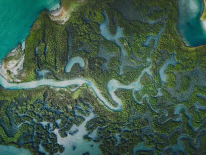 Vista aérea de una llanura mareal