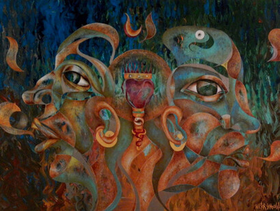 Hector Sandoval, Paradigm, 2015, Mixed media on linen, 95 x 140 cm