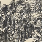 Werner Tübke, Straße in Brüssel (mit Selbstbildnis), 1965. Courtesy of Museum Städel