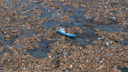 Vista aérea de la Gran mancha de basura en el Pacífico
