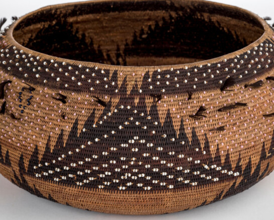 Pomo basket, ca. 19th century, woven vegetable fibers Texas Archaeological Research Laboratory