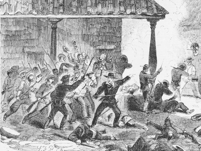 Escena de la batalla de Rivas (11 de abril de 1856) en la que nicaragüenses y costarricenses vencieron a Walker y sus tropas