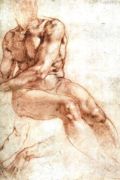 Michelangelo Buonarroti; Estudio para los frescos de la Capilla Sixtina, s. XVI (detalle)