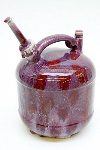 Matthias Merkel Hess, Eagle 2 1/2 Gallon Gas can (purple with red spots), 2013, Porcelain with glaze, 34.3 x 22.9 x 25.4 cm