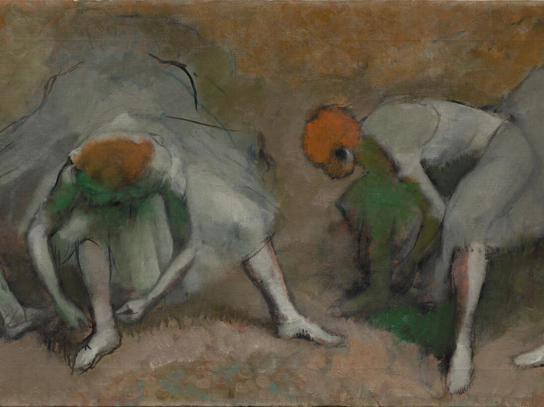 Hilaire‑Germain‑Edgar Degas (French, 1834–1917). Frieze of Dancers (Danseuses attachant leurs sandales), c. 1895. Oil on fabric. 27 9/16 × 78 15/16″ (70 × 200.5 cm). The Cleveland Museum of Art, Gift of the Hanna Fund 1946.83. © The Cleveland Museum of Art.