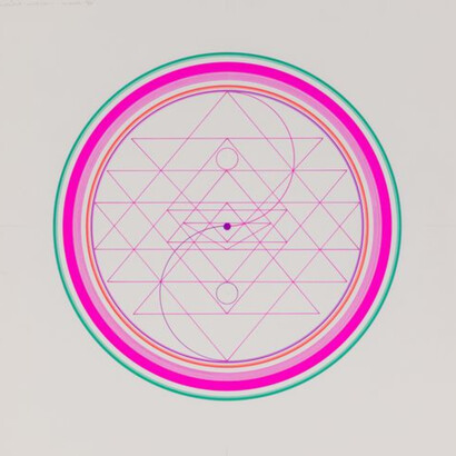 Harold Granucci, Pink Yin Yang Circle, 1990s, rapidograph pen on Strathmore board, 22.5x20.5, framed. Courtesy of Art Sales & Research