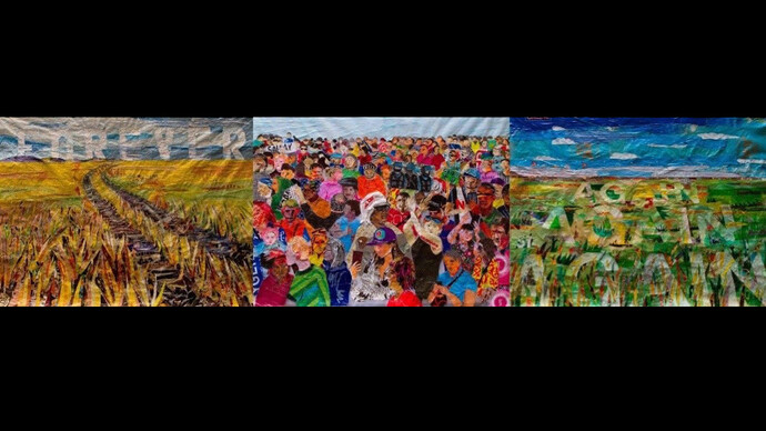 One steppe forward, Plastic bags on polyethylene, Tryptych, 132X185 cm, 2019