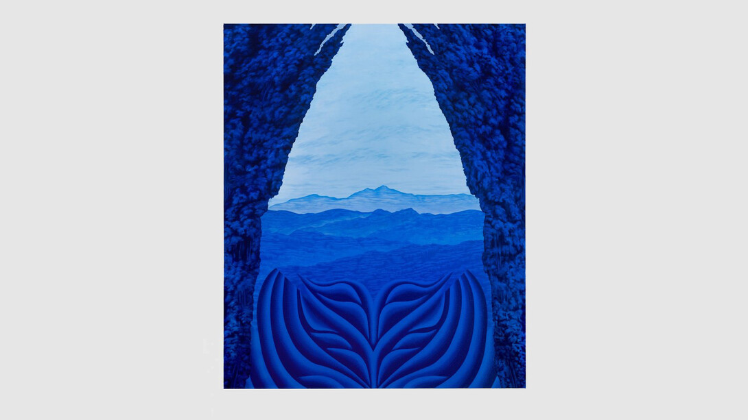 Joani Tremblay, Vertical Empire, Cerebral Chasms, 2023. Oil on linen, 60 x 50 in. (152.4 x 127 cm). Courtesy of the artist and James Cohan Gallery