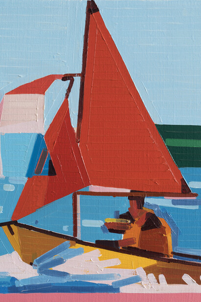 Guy Yanai, Two Sailors (Barbarian In The Garden), 2017, Oil on linen, 14 9/16 x 11 13/16 in (37 x 30 cm). Courtesy of the artist and Praz-Delavallade.