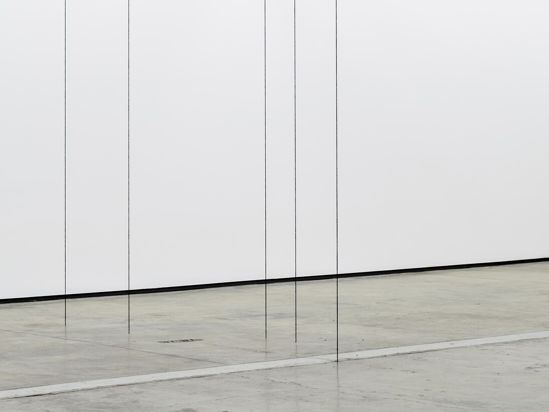Untitled (Sculptural Study, Five-part Vertical Construction), ca. 1990. Black acrylic yarn. Situational dimensions: spatial relationships established by the artist