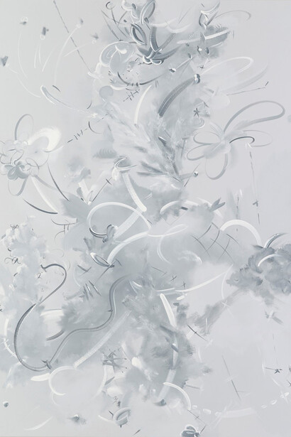 Fiona Rae, Figure 1j, 2014, Oil and acrylic on canvas, 72 x 51 in. / 183 x 129.5 cm © the artist. Courtesy Timothy Taylor Gallery, London, Photograph: Prudence Cuming Associates Ltd