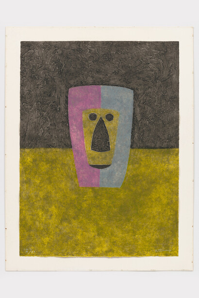 Rufino Tamayo, Mascara, 1984, color etching on handmade paper edition of 99 + 15 AP, 30x22 inches, published by Ediciones Polígrafa, Barcelona. Photo by Pierre Le Hors. Courtesy of Marlborough Graphics New York