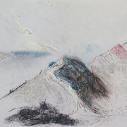 Mario Raciti, Strada che s'invola, 2014, pastello, smalto e grafite su carta violetta, 29,7 x 42 cm