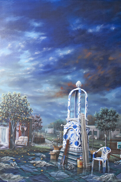 Nicola Caredda, Senza titolo con grande Fabbri, 2015, 116,5 x 89 cm, acrilico su tela