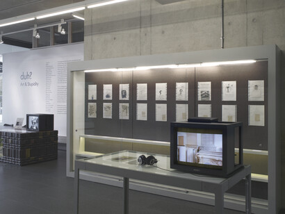 Reading Room:
Michael Bracewell, Getting Shallow, 1994/2015
Photographs Courtesy the artist and Book Works
Archive:
Werner Büttner & Albert Oehlen, Original drawing from DumDum Magazine, 1979, Drawings, typewritten pages, photocopies
Courtesy Marlborough Contemporary

Andy Warhol, Roy Lichtenstein and Andy Warhol, 1966, Video (2:44 minutes), Courtesy WNET, New York and Warhol Foundation

Kim Schoen, In The Beginning, 2015, Wall Vinyl
Courtesy the artist

