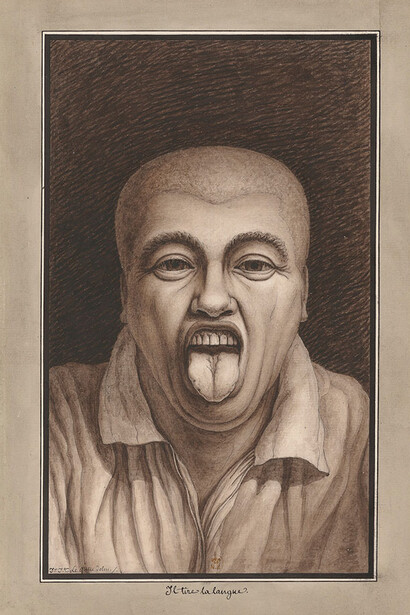 Jean-Jacques Lequeu (1757–1826) He Sticks Out His Tongue, 1777-1824 Pen and black ink, brown wash Bibliothèque nationale de France, Departement des Estampes et de la photographie.