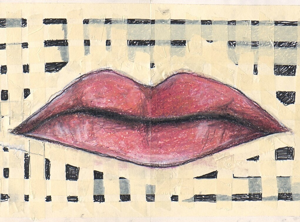 La bouche, technique mixte sur papier, 28 x 71 cm, 2014