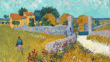 "Farmhouse in Provence" artwork by Vincent van Gogh, painted in February 1888 in Arles, in the south of France