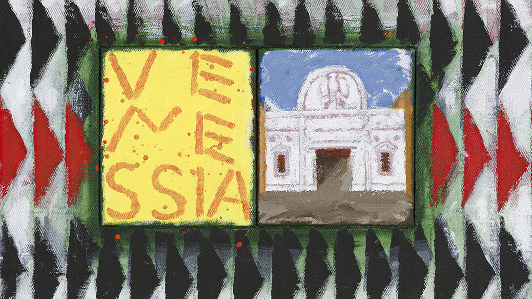 Joe Tilson, The Stones of Venice La Scuola Grande di San Giovanni Evangelista, Venessia, 2014, acrylic on canvas on wood relief, 50 x 75 cm, © Joe Tilson, courtesy Marlborough Fine Art