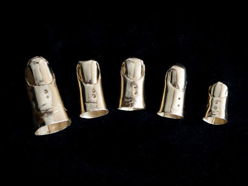 L’Enchanteur (Dynasty & Soull Ogun), “Abrakadabra,” 2014, L'E Midas Finger Cuffs, 22k Gold Plated Brass, 2.5 in. (each). Photo: Rog Walker