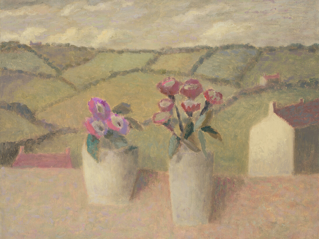 Nicholas Turner, Headland with Two Vases, 14 x 18 inches, Oil on linen