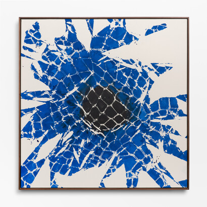 Maia Ruth Lee, B.B.M Cobalt Umbra, India ink on canvas, 62x62 inches, photo by Hyunjung Rhee. Courtesy of Tina Kim Gallery