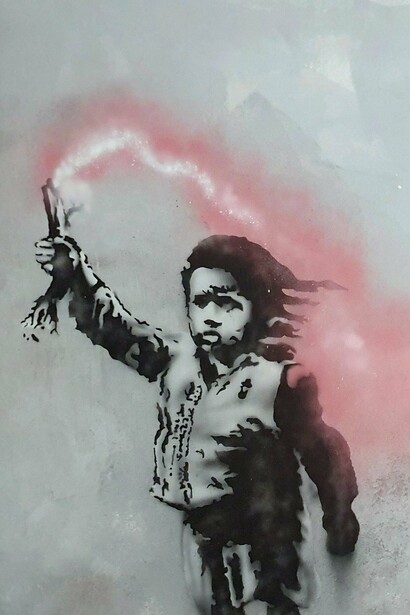 "Niño migrante", Venecia, Italia, Banksy, 2019