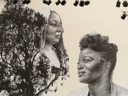 Tatyana Fazlalizadeh, Speaking to falling seeds, exhibition view. Courtesy of the California African American Museum