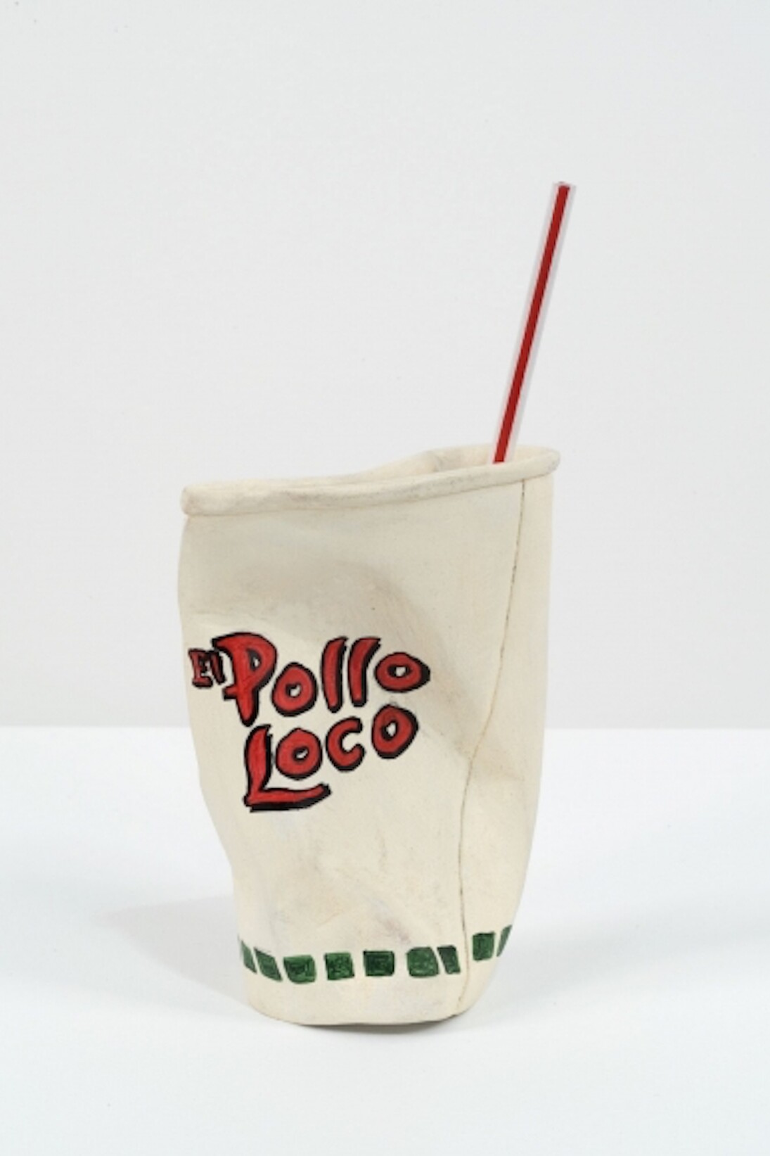 Matt Johnson, El Pollo Loco Cup #2, 2016, Carved wood and paint, 9 x 4 1/2 x 3 inches (22.9 x 11.4 x 7.6 cm), pedestal: 33 x 21 x 21 inches (83.8 x 53.3 x 53.3 cm) , MJ 163. Courtesy of 303 Gallery
