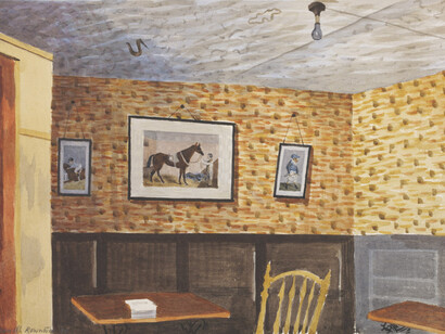 Kenneth Rowntree, The Smoke Room, Ashopton Inn, Derbyshire 1940, Watercolour, Given by the Pilgrim Trust ©Victoria and Albert Museum