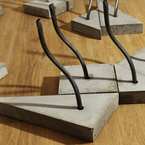 Maren Hassinger, Eden, 2023, Concrete and metal wire, 8x8x14 inches, (square and isosceles triangle) or 8x16x14 inches (rectangle and scalene triangle). Courtesy of Susan Inglett Gallery, NYC