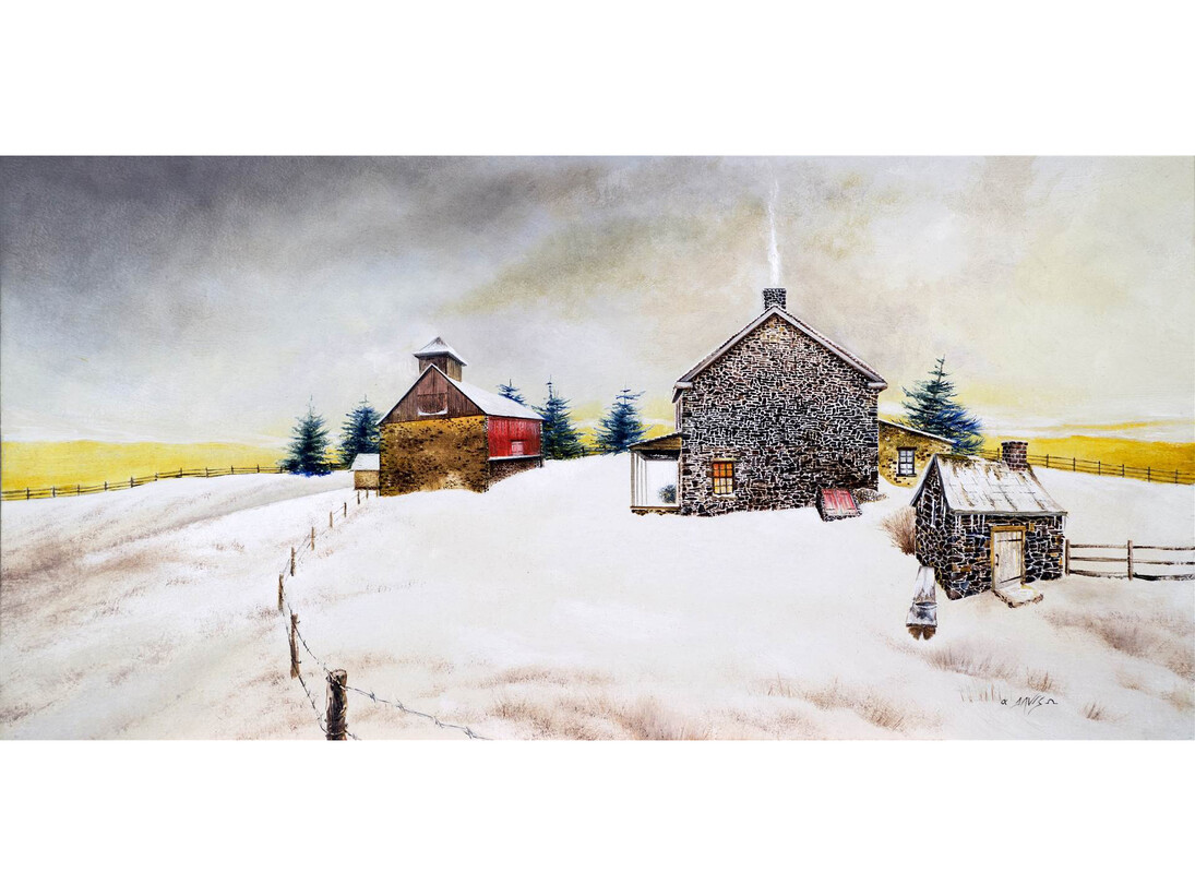 Lawrence J. Davis, Homestead's First Light, Oil on Wood, 12" x 24"